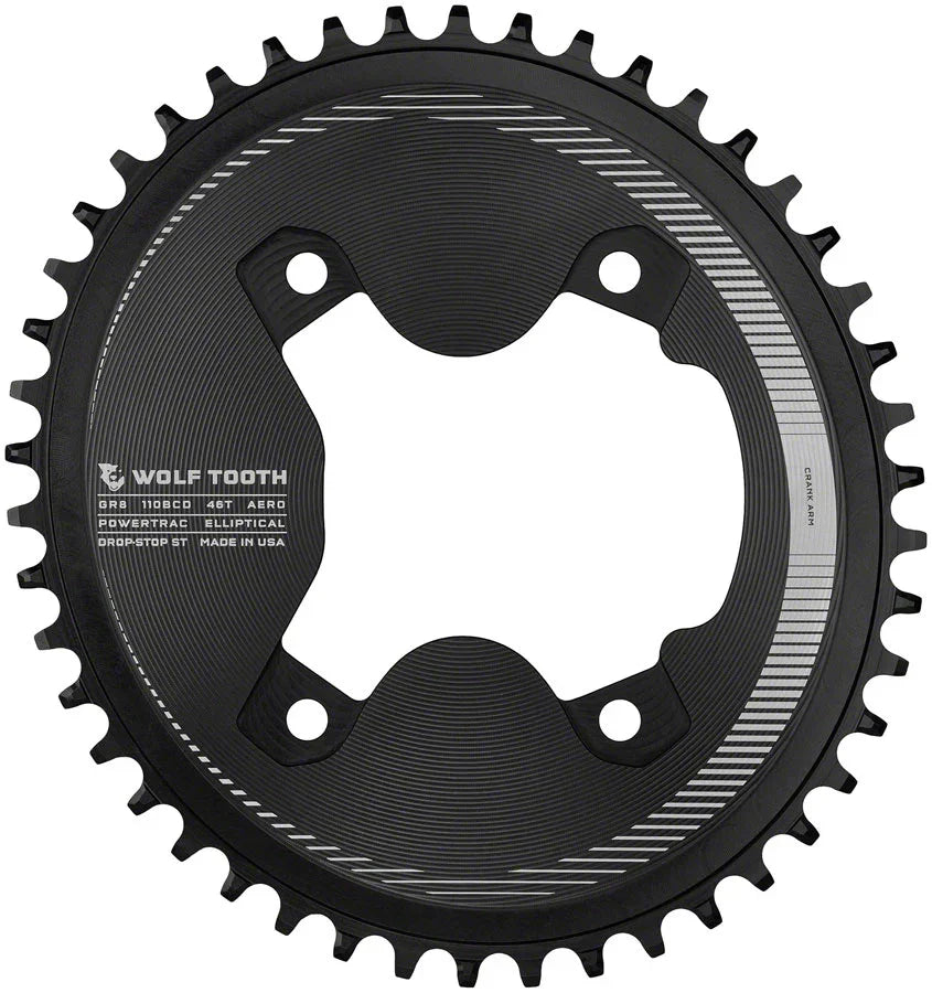 Elliptical Aero 110 Asymmetric BCD Chainring - 46t 110 Asymmetric BCD 4-Bolt Drop-Stop ST For Shimano GRX 800 Series BLK - Bicycle Warehouse