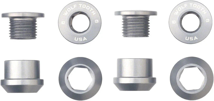 Wolf Tooth 1x Chainring Bolt Set - 6mm Dual Hex Fittings Set/4 Raw Silver - Bicycle Warehouse
