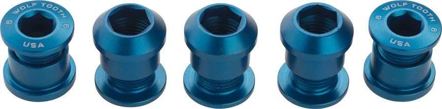 Wolf Tooth 1x Chainring Bolt Set - 6mm Dual Hex Fittings Set/5 Blue - Bicycle Warehouse