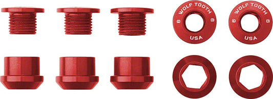 Wolf Tooth 1x Chainring Bolt Set - 6mm Dual Hex Fittings Set/5 Red - Bicycle Warehouse
