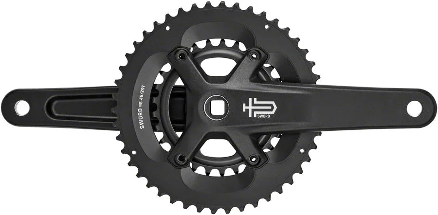 Sword BLK 2x Crankset - 165mm 9-Speed 46/29t 110/80 Asym BCD JIS Square Taper Spindle Interface BLK - Bicycle Warehouse