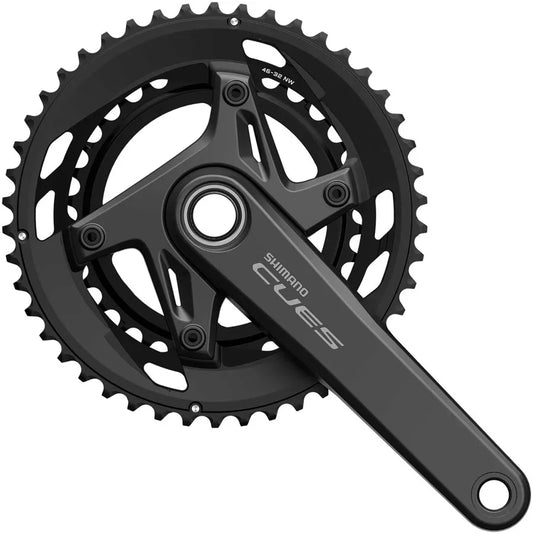 Shimano CUES FC-U6040-2 Crankset - 175mm 9/10-Speed 46/32t Asymmetric 110 BCD Hollowtech 2 Crankarms BLK - Bicycle Warehouse