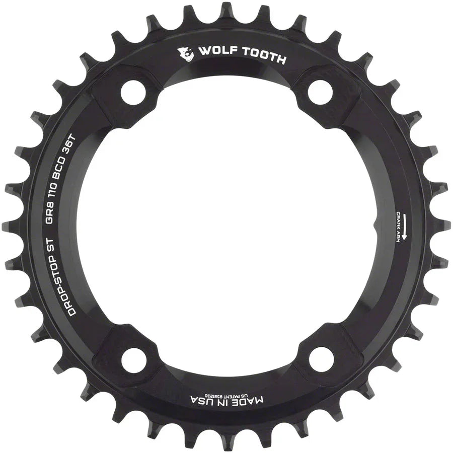 Shimano 110 Asymmetric BCD Chainring - 36t 110 Asymmetric BCD 4-Bolt Drop-Stop ST For Shimano GRX Cranks BLK - Bicycle Warehouse