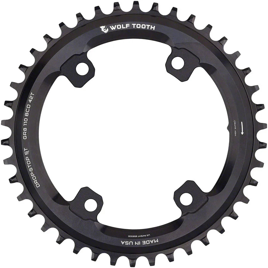 Shimano 110 Asymmetric BCD Chainring - 42t 110 Asymmetric BCD 4-Bolt Drop-Stop ST For Shimano GRX Cranks BLK - Bicycle Warehouse