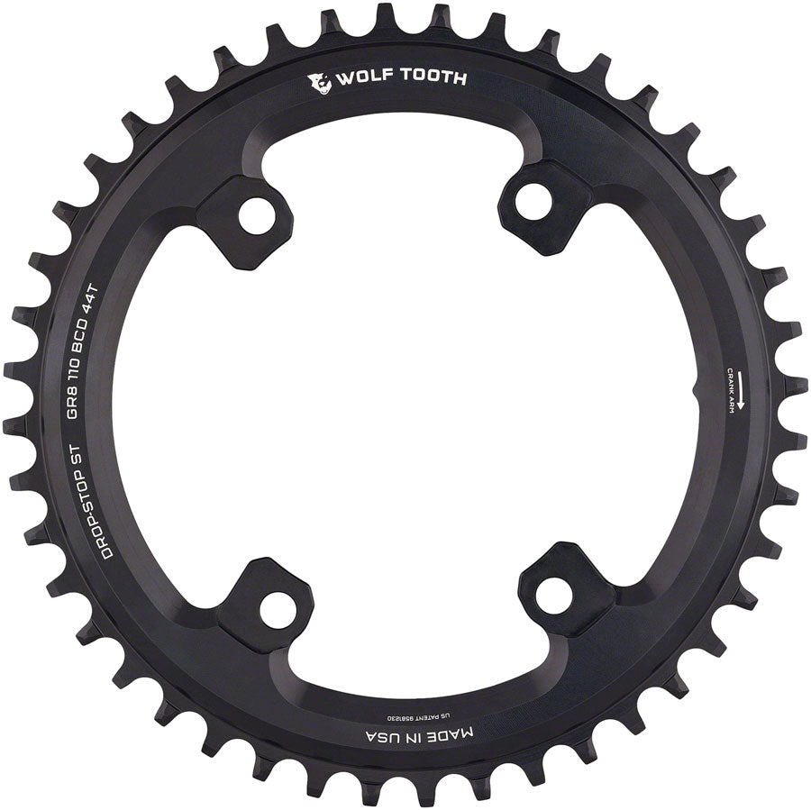 Shimano 110 Asymmetric BCD Chainring - 44t 110 Asymmetric BCD 4-Bolt Drop-Stop ST For Shimano GRX Cranks BLK - Bicycle Warehouse