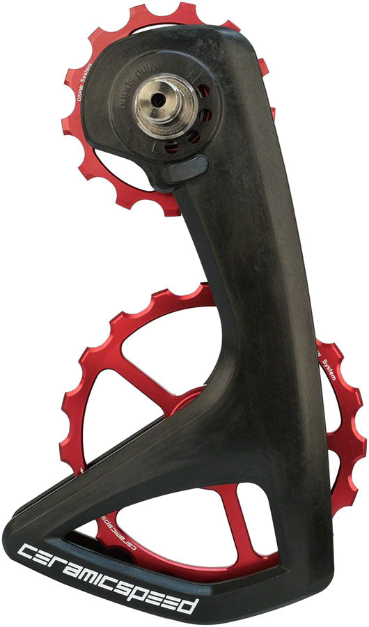 OSPW RS Pulley Wheel System Shimano Dura-Ace 9250/Ultegra 8150 - Aluminum Pulley Carbon Cage Red - Bicycle Warehouse