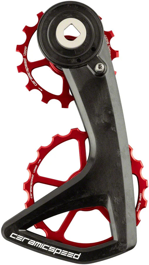 OSPW RS Pulley Wheel System SRAM Red/Force AXS - Aluminum Pulley 5 Spoke Carbon Cage Red - Bicycle Warehouse