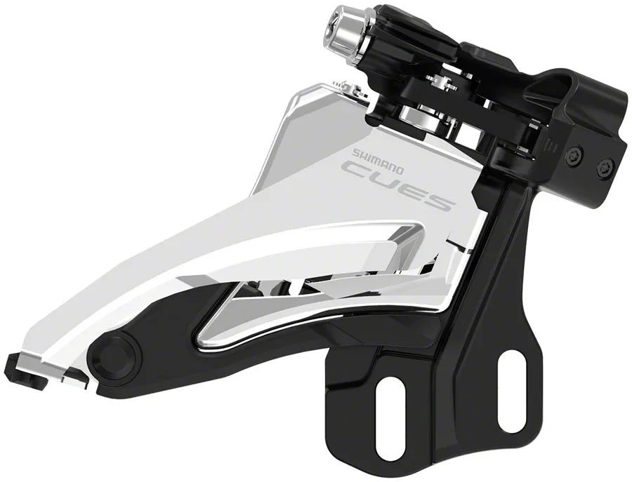 CUES FD-U4000-E Front Derailleur - 9/10-Speed Double Side Swing E-Type Mount 36/40t Max BLK/Silver - Bicycle Warehouse
