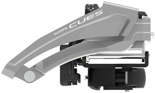CUES FD-U4010-L Front Derailleur - 9-Speed Double Top-Swing Low Clamp Mount 46t Max BLK/Silver - Bicycle Warehouse