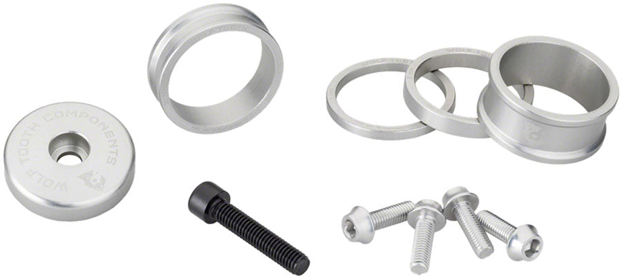 Headset BlingKit - 3 510 15mm Spacers Top cap Integrated 5mm Spacer Raw Silver - Bicycle Warehouse