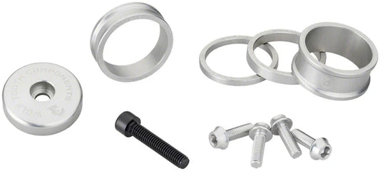 Headset BlingKit - 3 510 15mm Spacers Top cap Integrated 5mm Spacer Raw Silver - Bicycle Warehouse