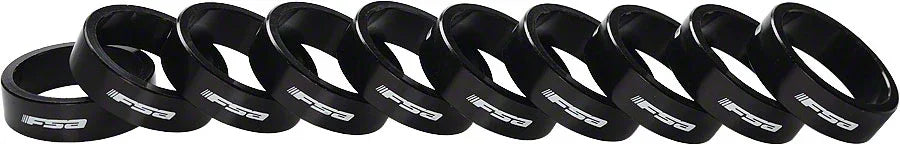 Full Speed Ahead Bag of 10 1-1/8"x10mm Headset Spacers Black Alloy with Logo - Bicycle Warehouse