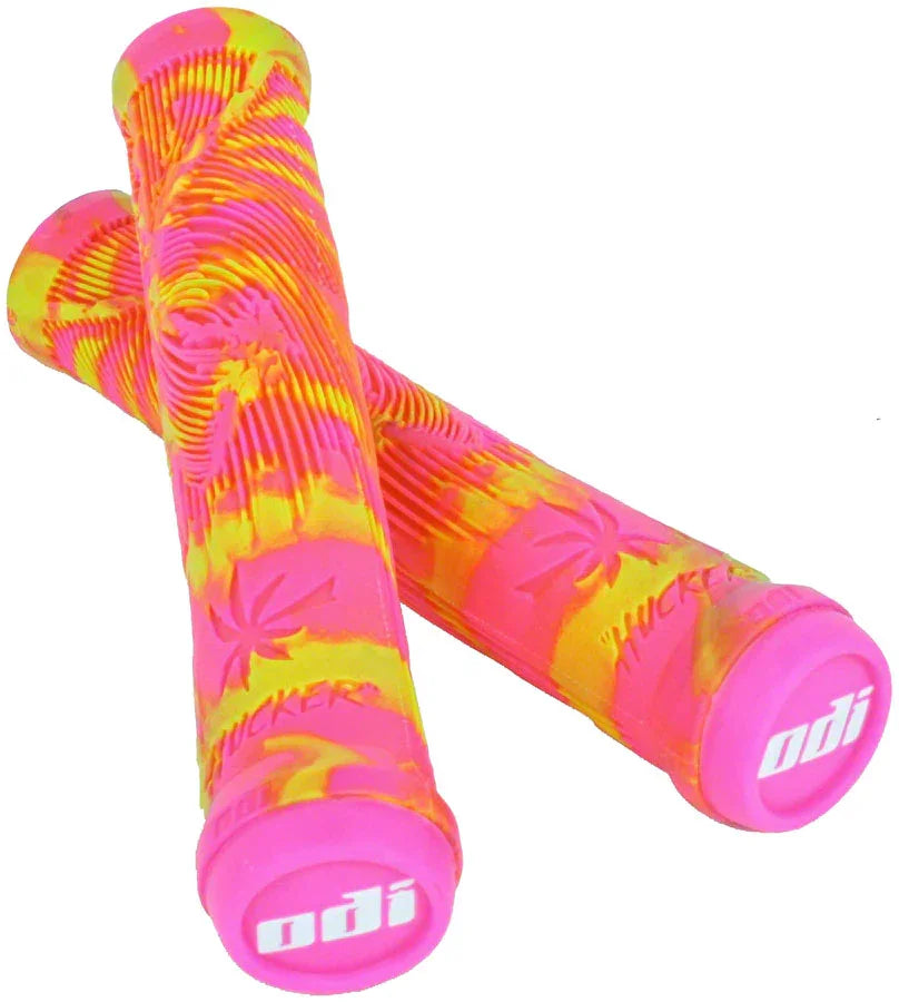 Hucker Grips - Limited Edition Pink/Yellow Swirl Flangeless - Bicycle Warehouse