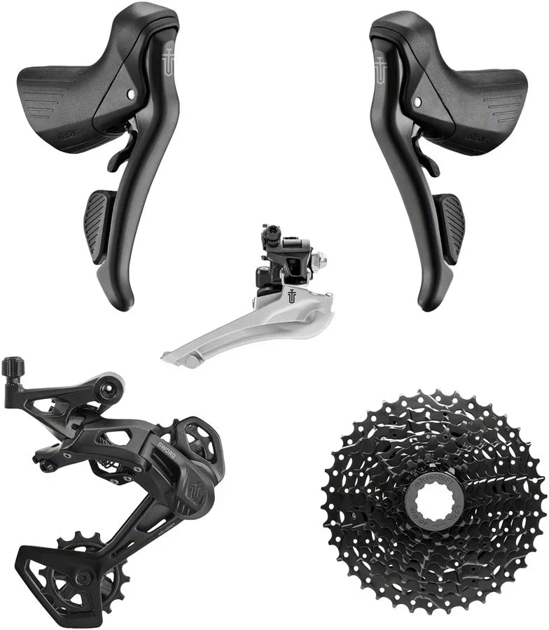 Sword BLK 2x9-Speed Groupset - Includes Brake/Shifters Front Derailler Braze-On Rear Derailleur Long Cage 11-38t Cassette - Bicycle Warehouse