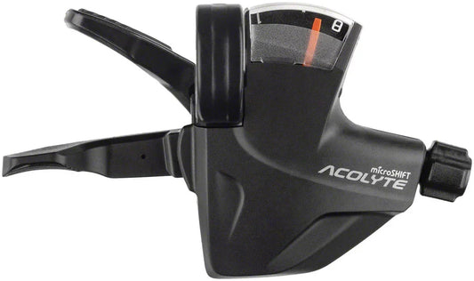 microSHIFT Acolyte Quick Trigger Pro Right Shifter - 1x8 Speed Gear Indicator BLK Acolyte Compatible Only - Bicycle Warehouse