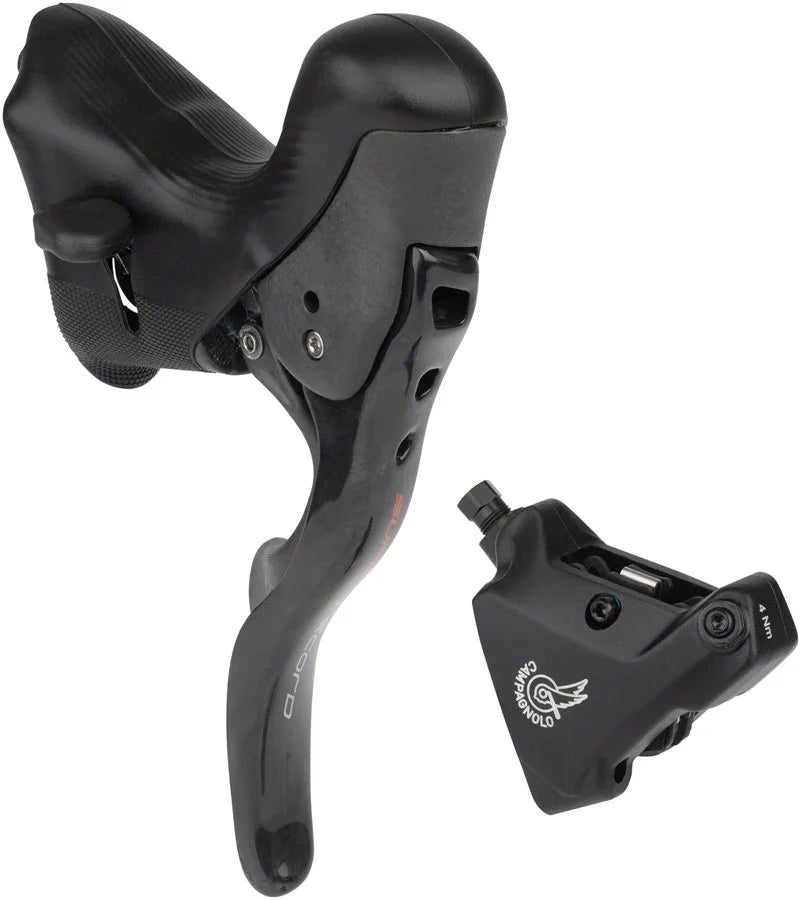 Super Record Ergopower Hydraulic Brake/Shift Lever Disc Caliper - Left/Front 12-Speed 140mm Flat Mount Caliper BLK - Bicycle Warehouse