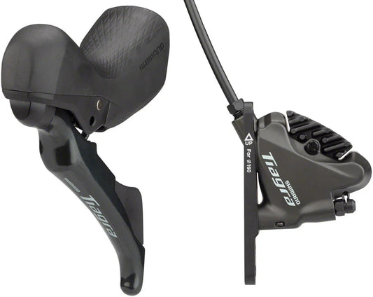 Tiagra ST-4720/BR-4770 Mechanical Shift/Hydraulic Brake Lever Caliper - Front Flat Mount Finned Resin Pads BLK - Bicycle Warehouse