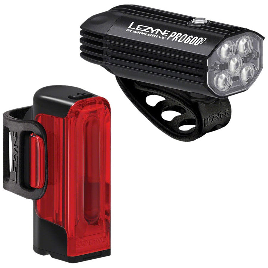 Lezyne Fusiondrive Pro 600 and Strip Drive 300+ Headlight and Taillight Set - Lighting - Bicycle Warehouse