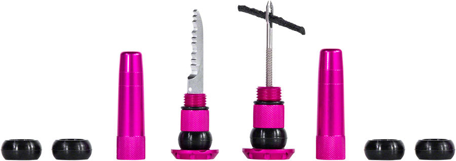 Stealth Tubeless Puncture Plugs Tire Repair Kit - Bar-End Mount Pink Pair - Bicycle Warehouse