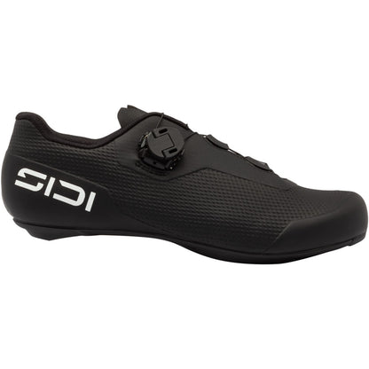 Black road cycling shoe with SPD-style cleat and adjustable strap closure
