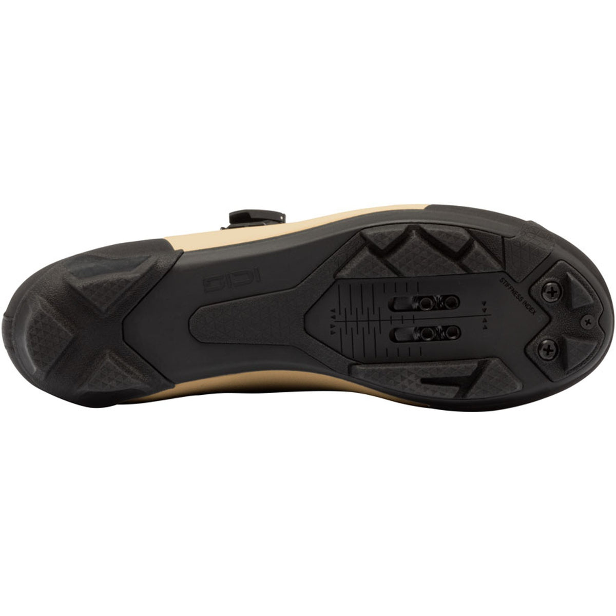 Liinea XC clipless cycling shoe outsole, dark sand with black traction lugs