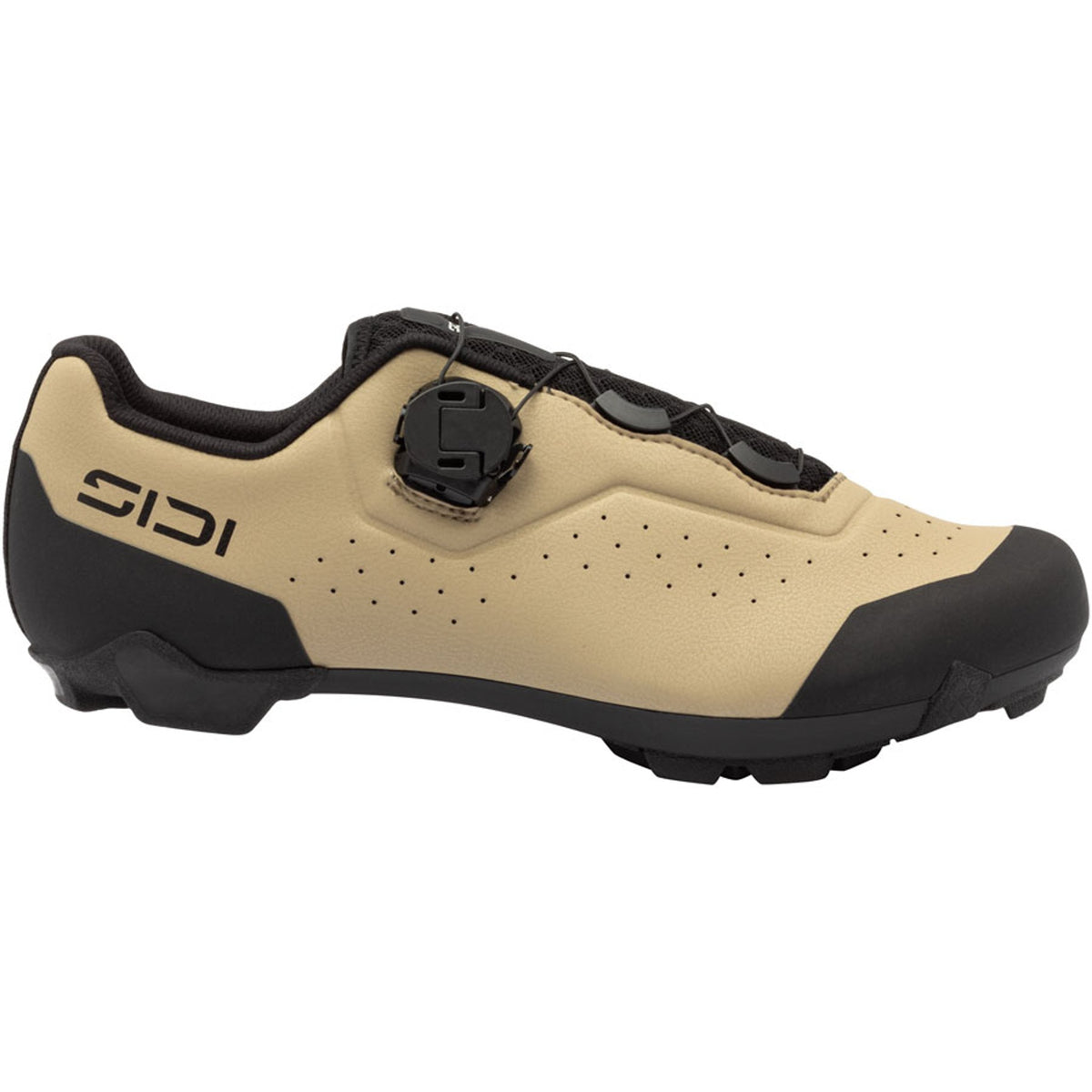 Liinea XC clipless cycling shoe in dark sand and black, side view