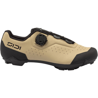 Liinea XC clipless cycling shoe in dark sand and black, side view