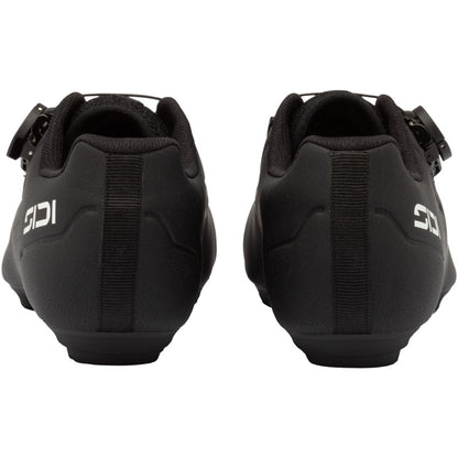Black road cycling shoes, rear view with SIDI logo and heel elastic strap