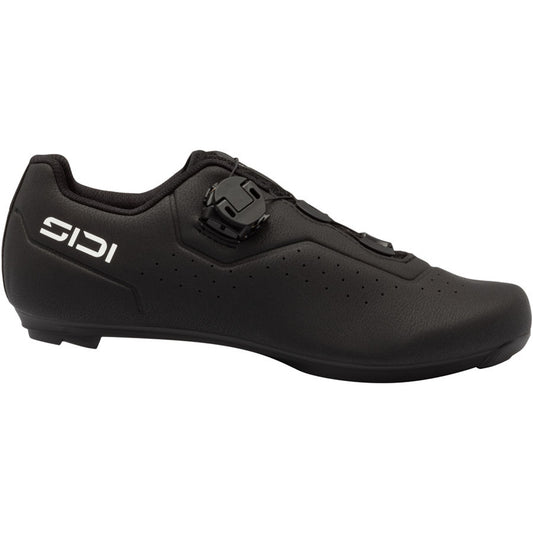 Black road cycling shoe with SIDI logo, perforated upper, rear strap closure