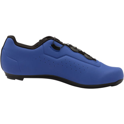 Blue road cycling shoe with perforated upper and single strap with buckle