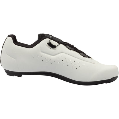 Light grey road cycling shoe with perforated panels, SIDI logo, black strap