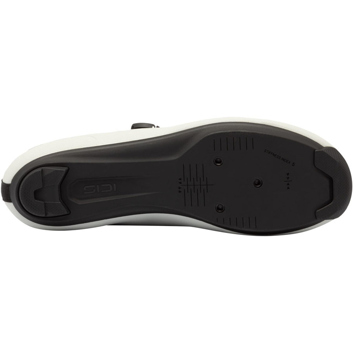 Light grey road cycling shoe outsole with black traction tread