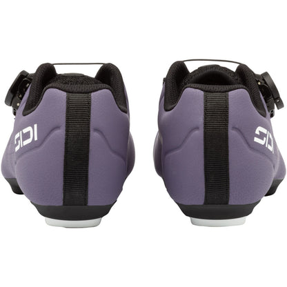 Women’s mulled grape cycling shoe heel view with black rear strap and grippy sole