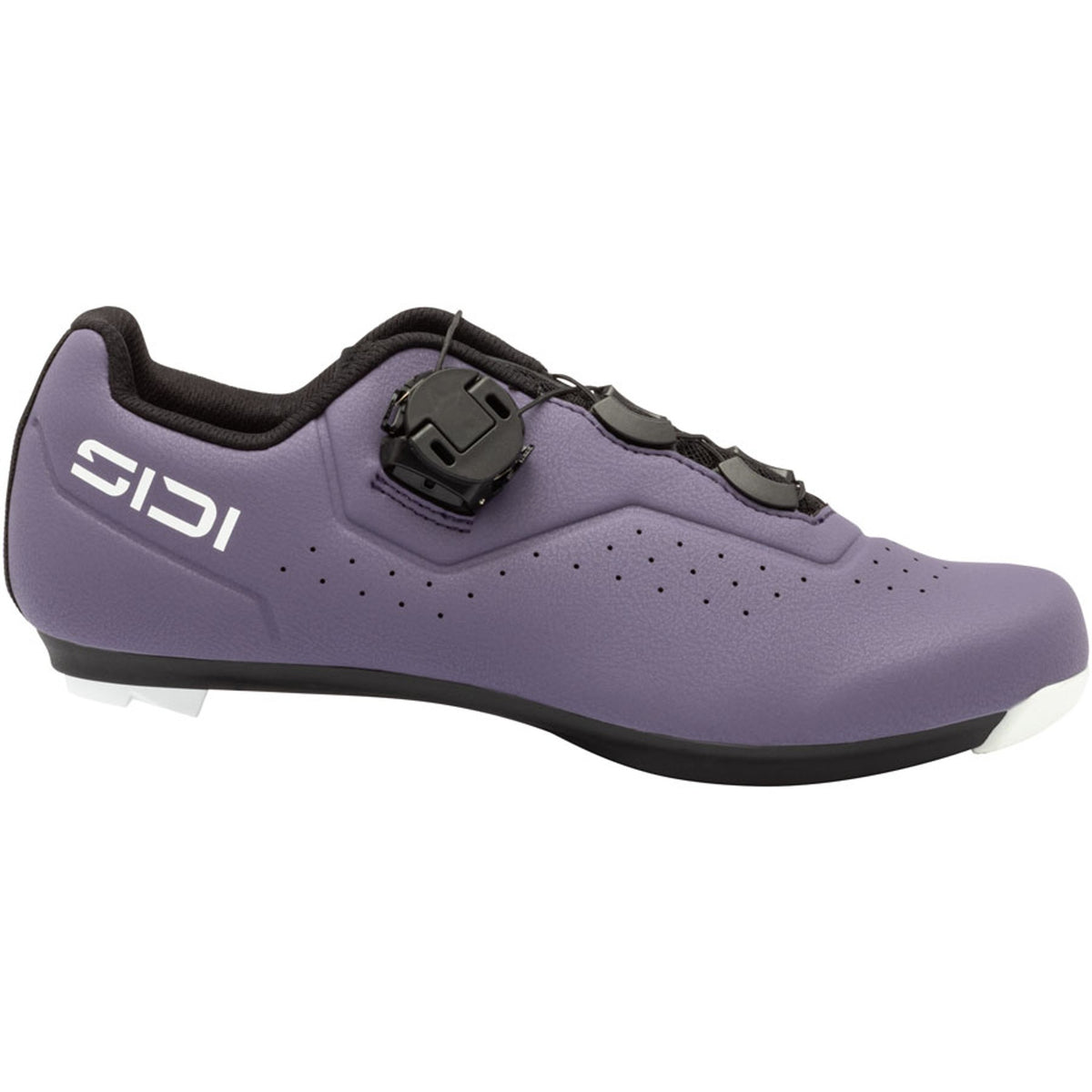 Women’s road cycling shoe in mulled grape with black straps and lace cover