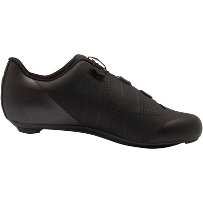 Dark gray road cycling shoe side view with hook-and-loop closure and perforated panels