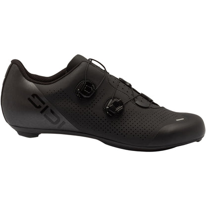 Dark gray road cycling shoe with dual hook-and-loop straps and perforated upper