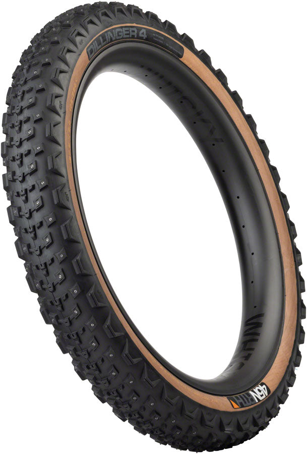Dillinger 4 Tire - 26 x 4.2 Tubeless Folding Tan 60 TPI 168 Large Concave Carbide Aluminum Studs - Bicycle Warehouse