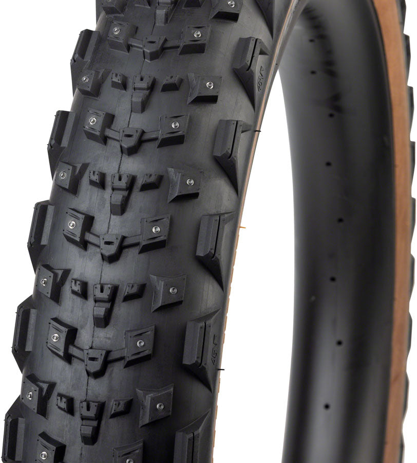 Dillinger 4 Tire - 26 x 4.2 Tubeless Folding Tan 60 TPI 168 Large Concave Carbide Aluminum Studs - Bicycle Warehouse