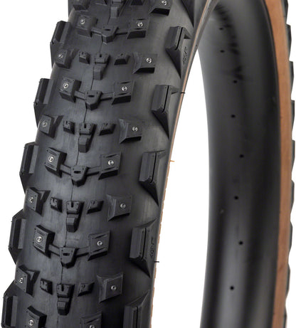 Dillinger 4 Tire - 26 x 4.2 Tubeless Folding Tan 60 TPI 168 Large Concave Carbide Aluminum Studs - Bicycle Warehouse