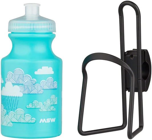 Kids Water Bottle and Cage Kit - Clouds w/ Black Cage - Bicycle Warehouse
