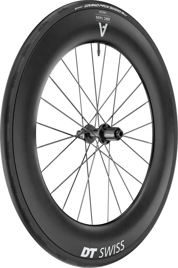 DT Swiss ARC 1400 DiCut 85 Rear Wheel - 700 12 x 142mm Center-Lock HG11 Road/XDR Ratchet EXP 36 BLK WTS w/GP5000 STR Tire - Bicycle Warehouse