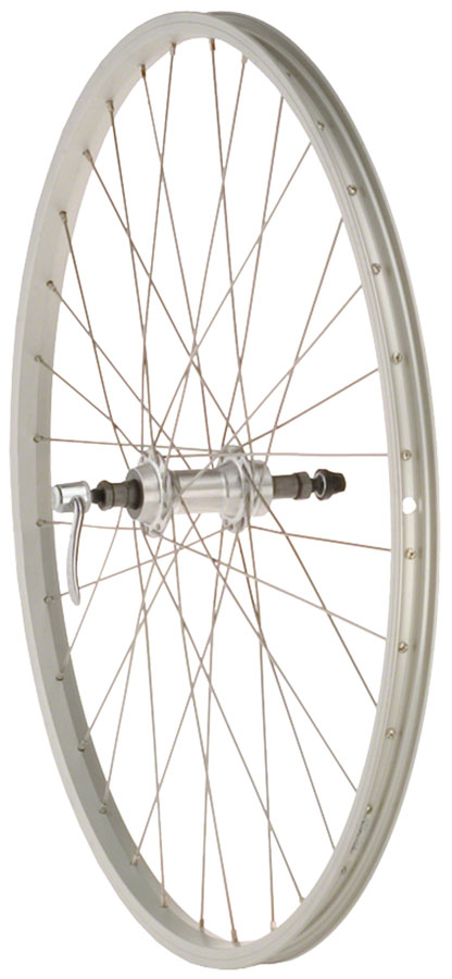 Quality Value Single Wall Series Rear Wheel - 26" QR x 135mm Rim Brake Freewheel Silver Clincher - Bicycle Warehouse