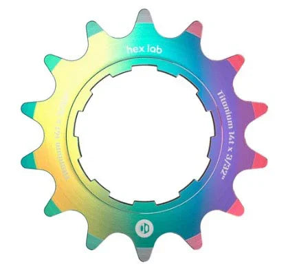 Hex Lab 3/32" CNC Titanium Cog Rainbow - 14t - Bicycle Warehouse