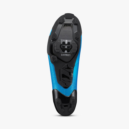 S-PHYRE cycling shoe outsole with black lugs and a blue edge