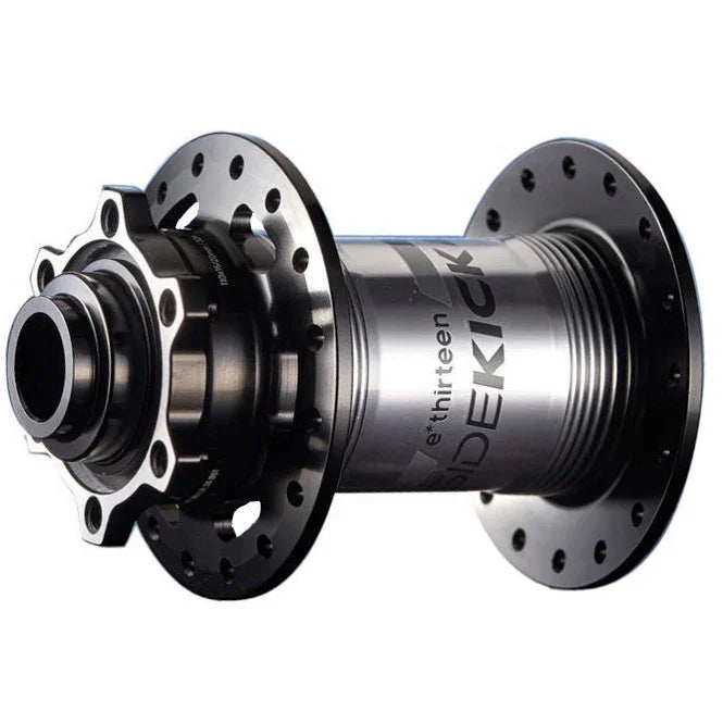 e*thirteen Sidekick Front Hub - 15/20 x 110mm 6-Bolt Disc BLK/Sterling Silver 32H - Bicycle Warehouse