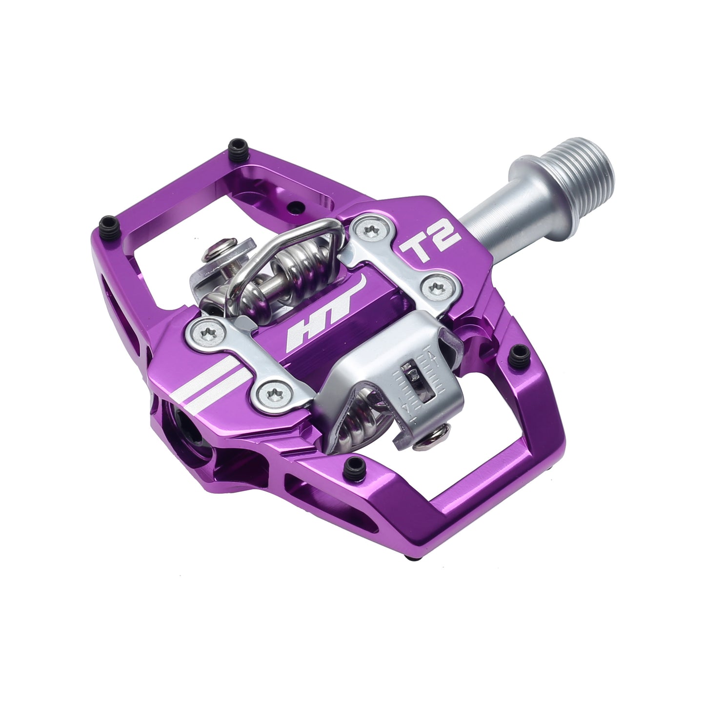 HT Components T2 Pedals - Dual Sided Clipless Platform Aluminum 9/16" Purple - Bicycle Warehouse