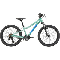 Kids 20-inch trail bike, mint green frame with black wheels and front suspension