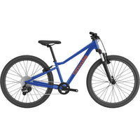 Kids trail bicycle, bright blue frame, front suspension fork, black saddle