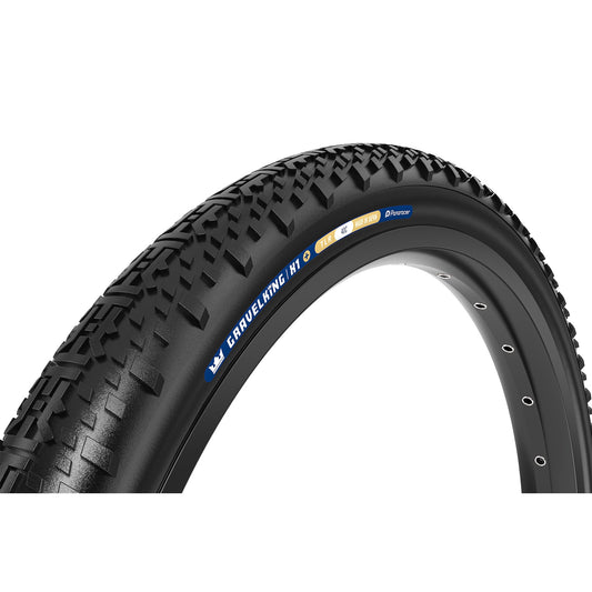 Tubeless road/gravel tire with black tread and deep block pattern