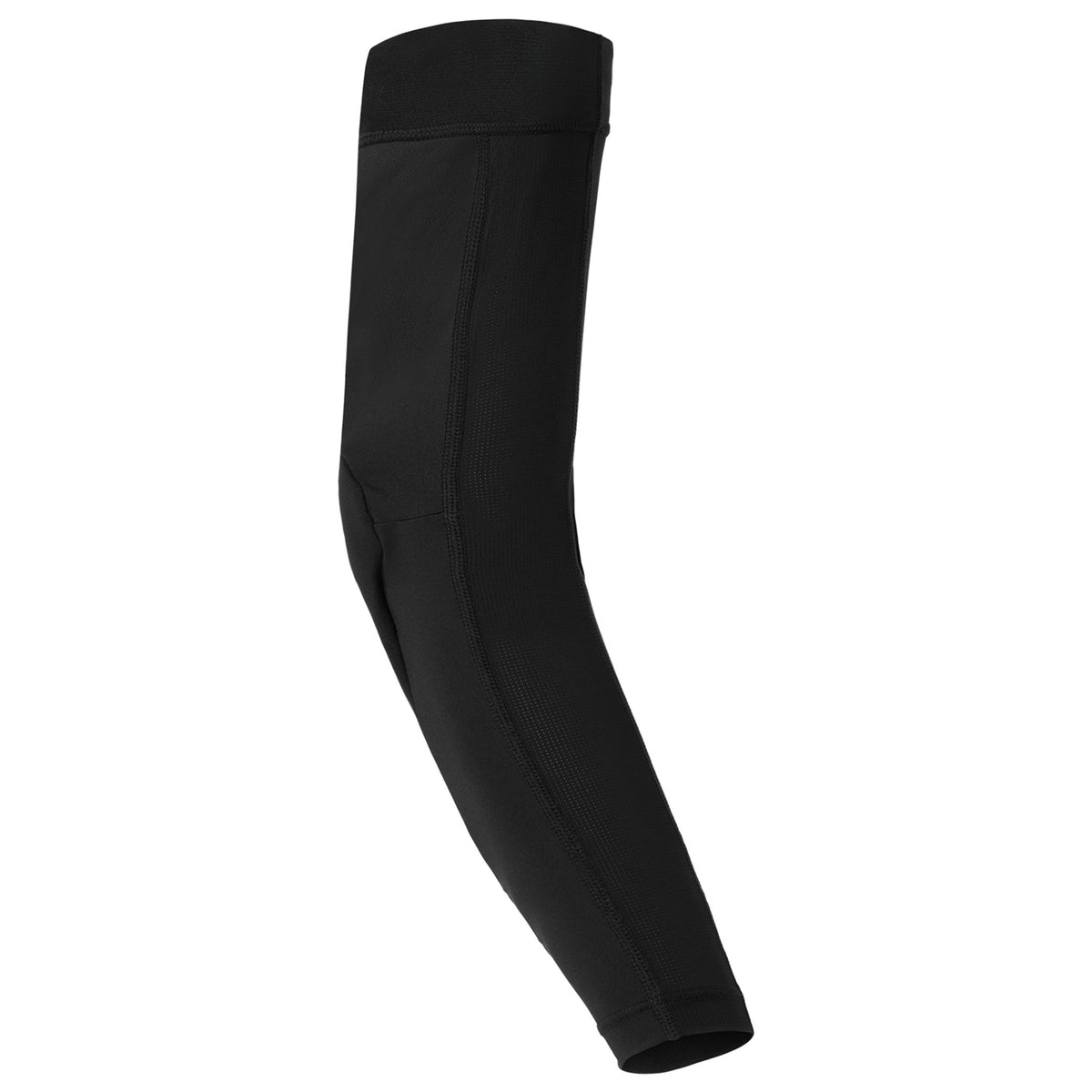 Black compression elbow sleeve with full length ribbed panels and stitched edges